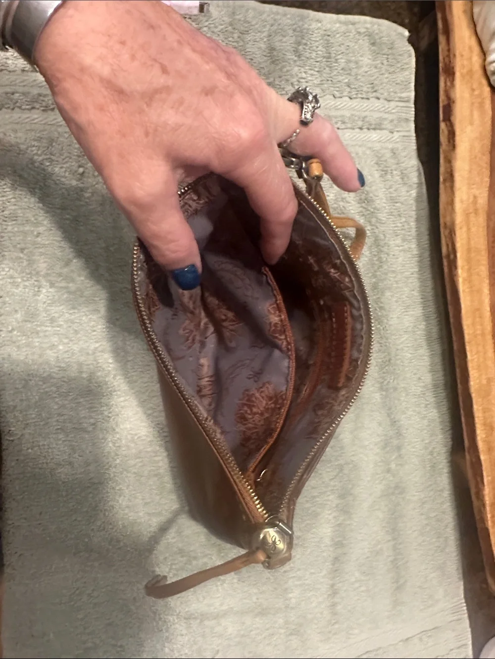 HOBO Tan Leather Wristlet with Floral Lining